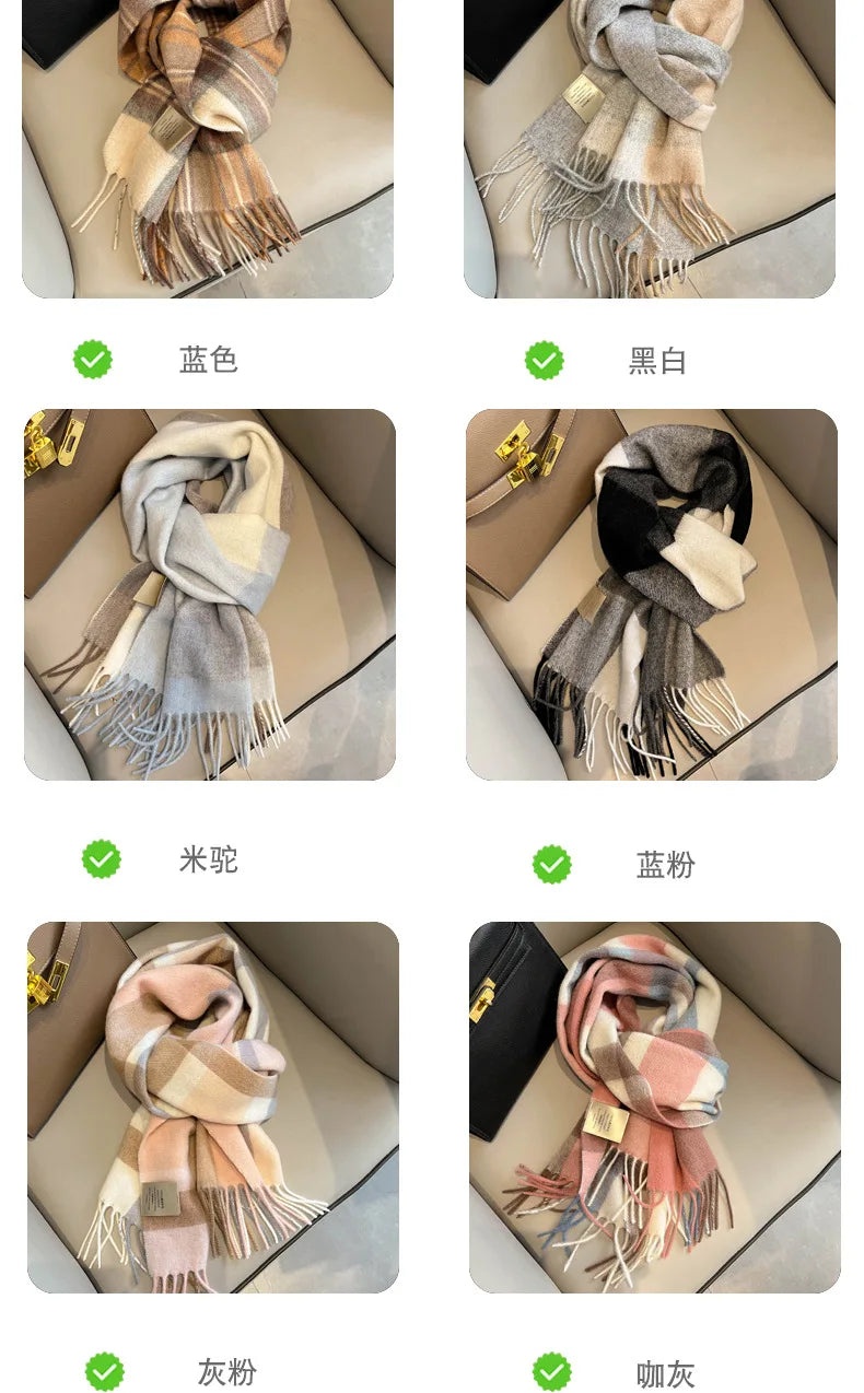 High Quality 100% Pure Wool Plaid Scarf Women Couples Winter Autumn Soft Warm Tassel Classic Muffler Ladies Thermal Shawl Female