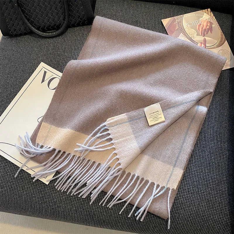 High Quality 100% Pure Wool Plaid Scarf Women Couples Winter Autumn Soft Warm Tassel Classic Muffler Ladies Thermal Shawl Female
