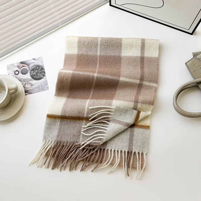 High Quality 100% Pure Wool Plaid Scarf Women Couples Winter Autumn Soft Warm Tassel Classic Muffler Ladies Thermal Shawl Female