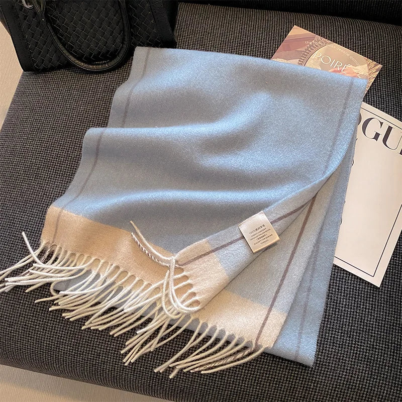 High Quality 100% Pure Wool Plaid Scarf Women Couples Winter Autumn Soft Warm Tassel Classic Muffler Ladies Thermal Shawl Female