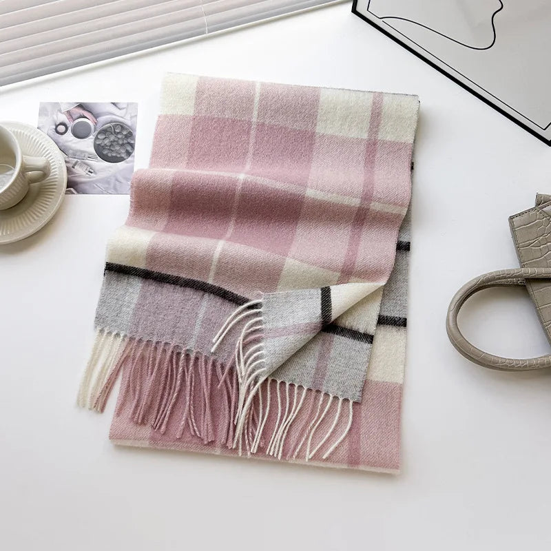 High Quality 100% Pure Wool Plaid Scarf Women Couples Winter Autumn Soft Warm Tassel Classic Muffler Ladies Thermal Shawl Female
