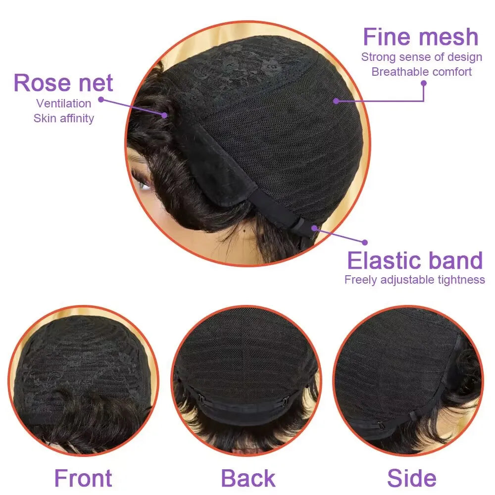 150% Density Brazilian Finger Wave Curly Wave Human Hair Wig Short Pixie Cut Finger Wave Style Full Machine Made Wig