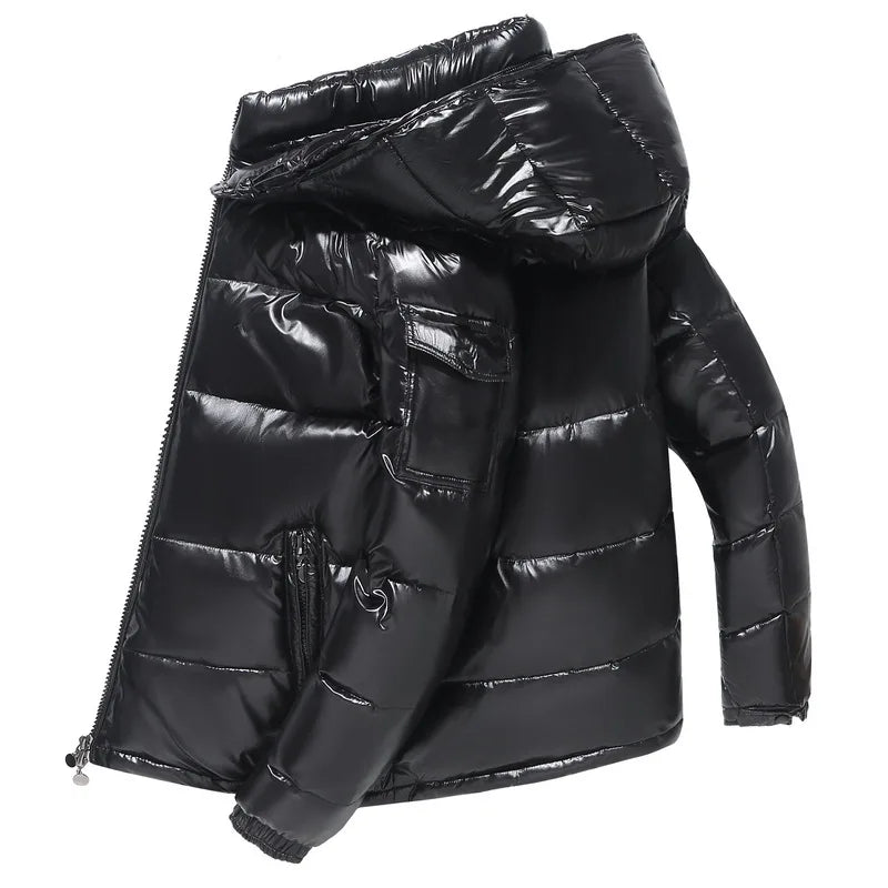 High Quality Outdoor Windproof Parka Thicken Warm Puffer Tops Winter Hooded Shiny Down Coats Mens Casual White Duck Down Jackets