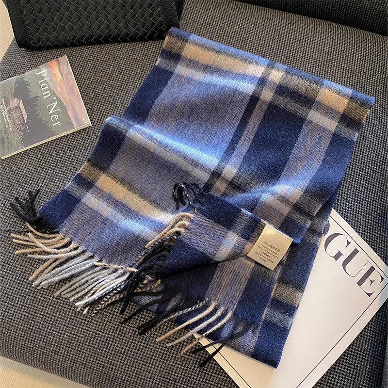 High Quality 100% Pure Wool Plaid Scarf Women Couples Winter Autumn Soft Warm Tassel Classic Muffler Ladies Thermal Shawl Female