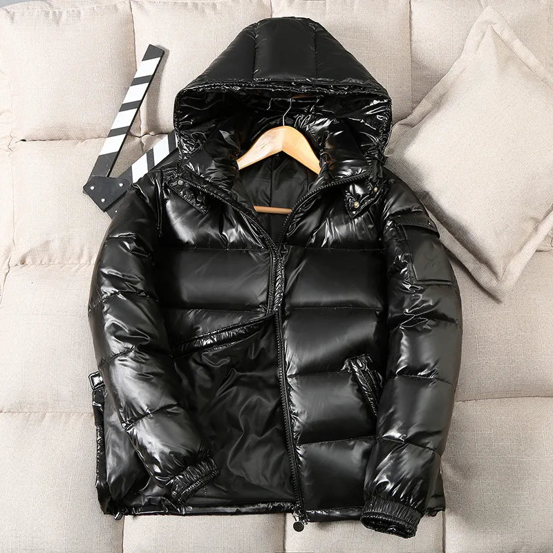 High Quality Outdoor Windproof Parka Thicken Warm Puffer Tops Winter Hooded Shiny Down Coats Mens Casual White Duck Down Jackets