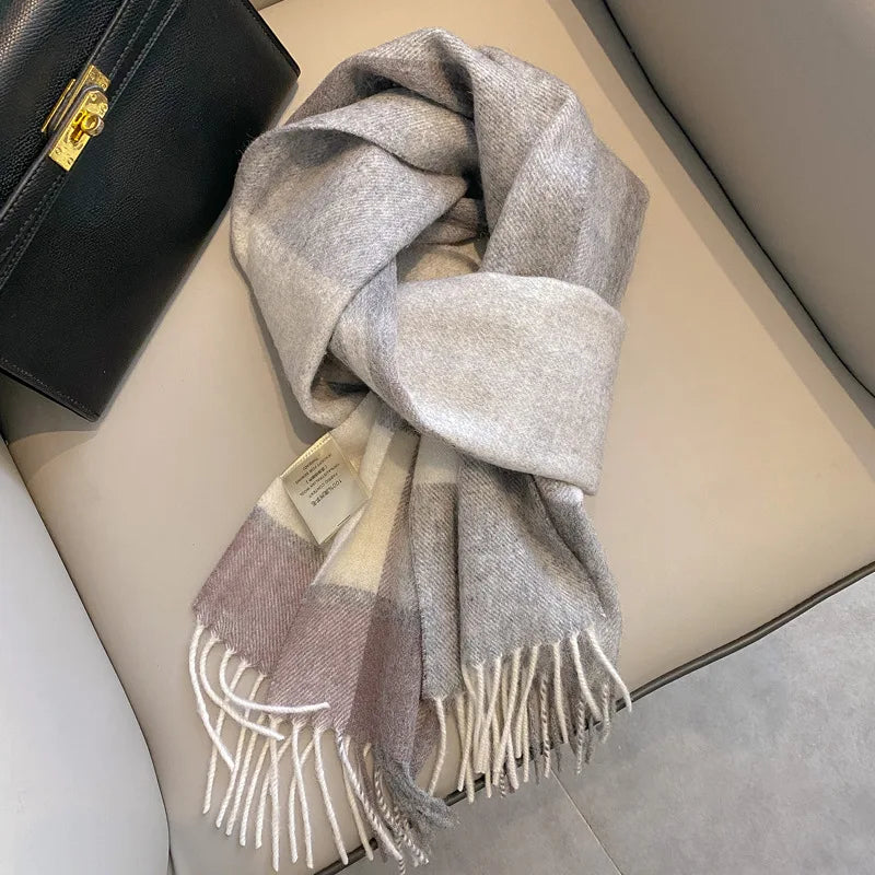 High Quality 100% Pure Wool Plaid Scarf Women Couples Winter Autumn Soft Warm Tassel Classic Muffler Ladies Thermal Shawl Female