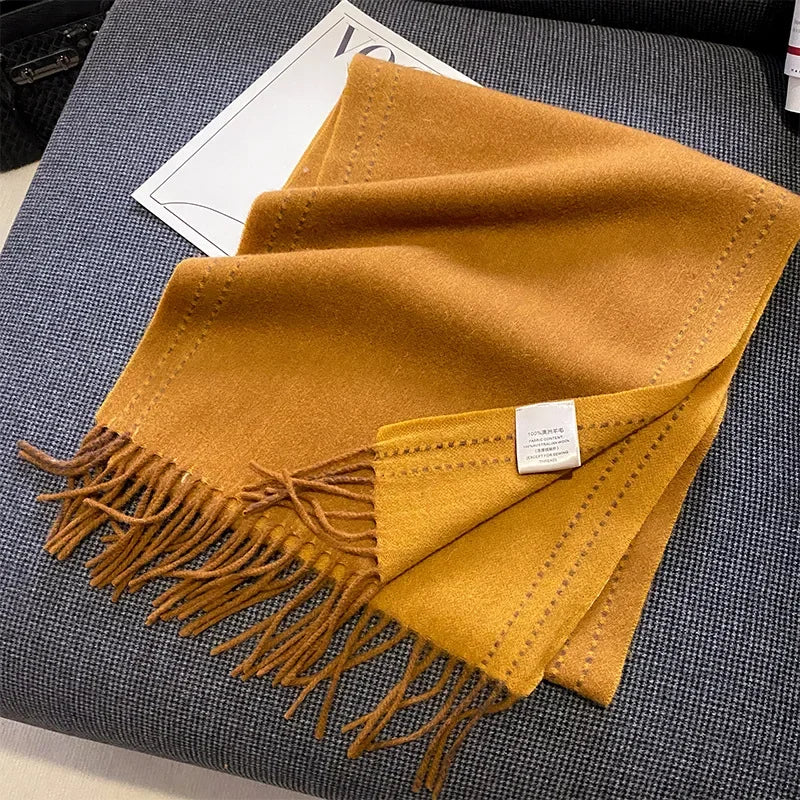 High Quality 100% Pure Wool Plaid Scarf Women Couples Winter Autumn Soft Warm Tassel Classic Muffler Ladies Thermal Shawl Female