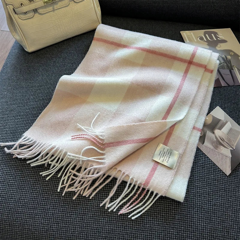 High Quality 100% Pure Wool Plaid Scarf Women Couples Winter Autumn Soft Warm Tassel Classic Muffler Ladies Thermal Shawl Female