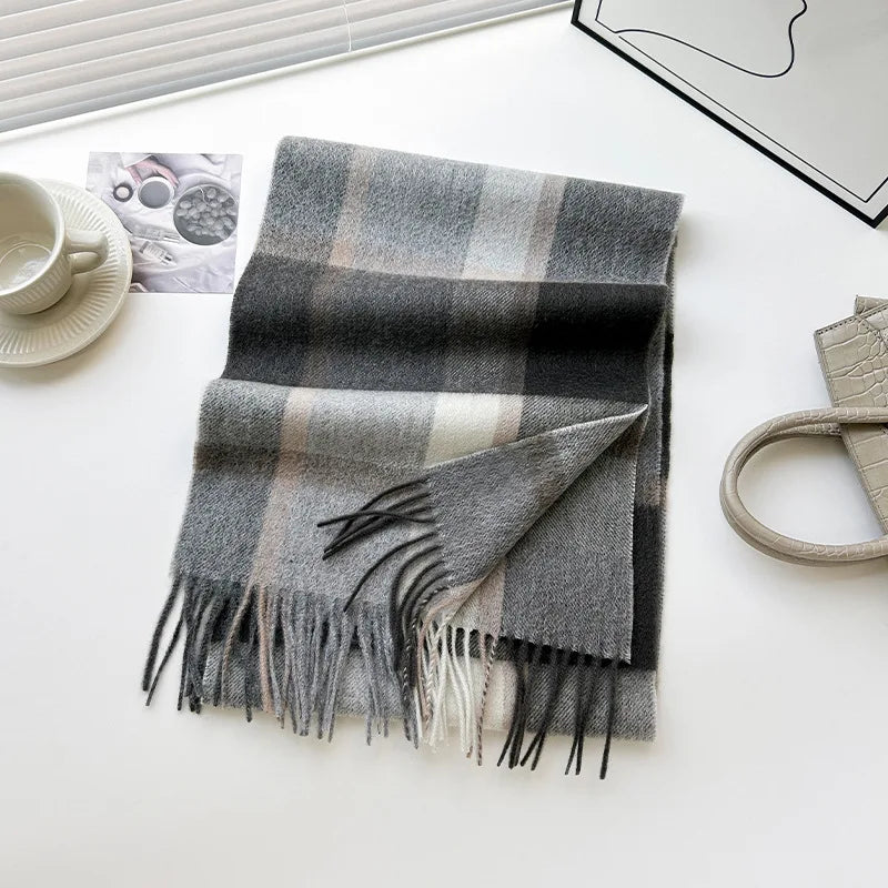 High Quality 100% Pure Wool Plaid Scarf Women Couples Winter Autumn Soft Warm Tassel Classic Muffler Ladies Thermal Shawl Female