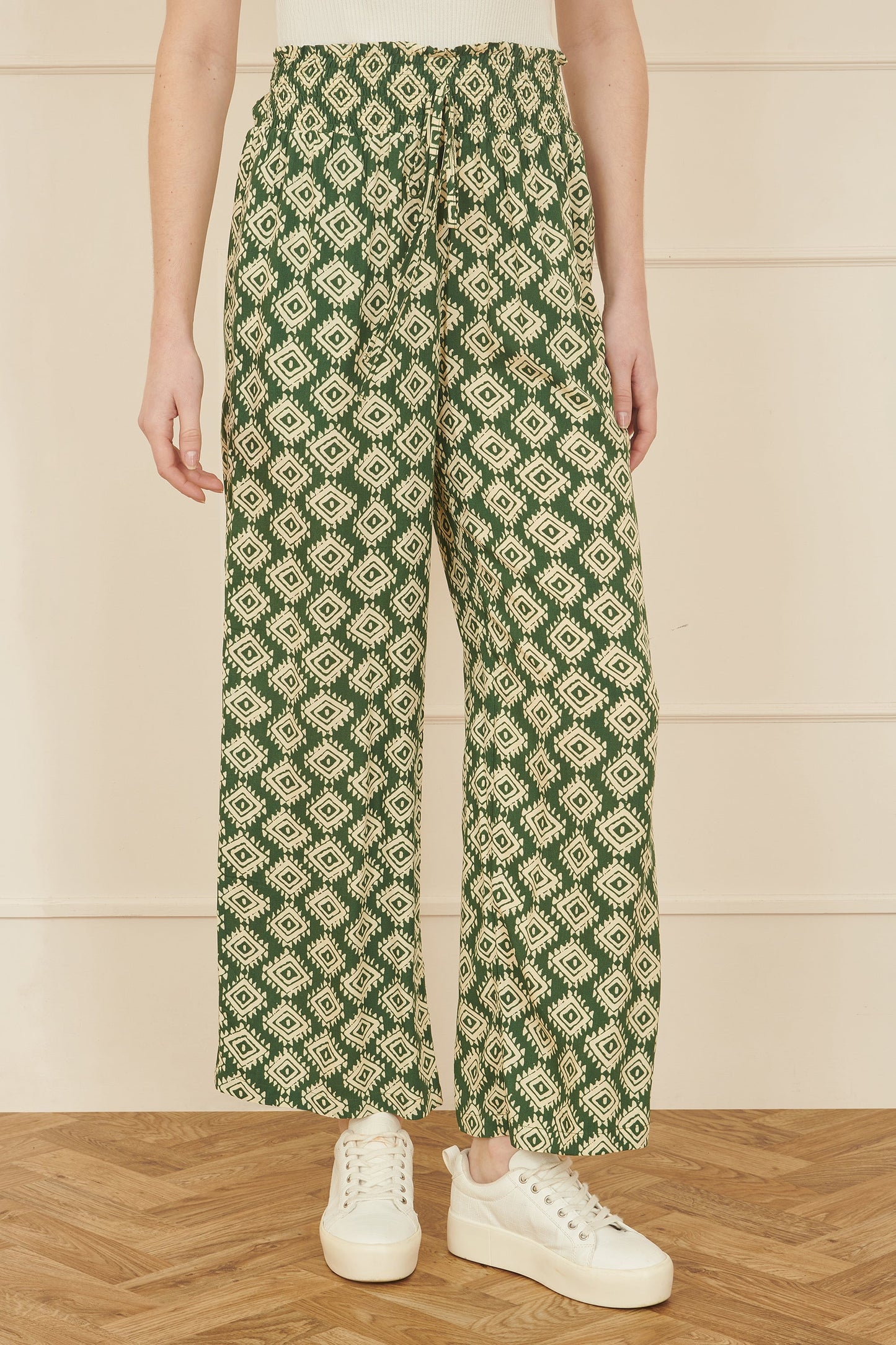 Yumi Green Geo Print Relaxed Fit Trousers