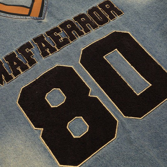 Denim V-Neck Star Letter Sweater