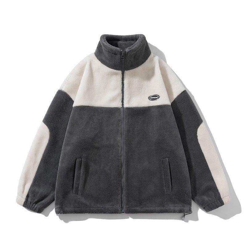 Retro Plaid Lambswool Turtleneck Jacket – Warm Unisex Fashion in Black and Gray