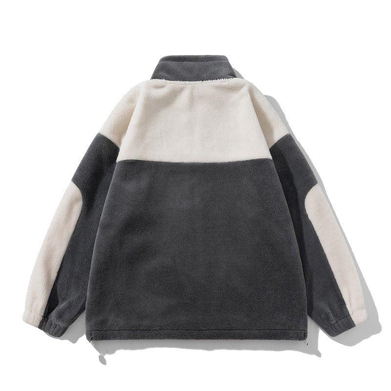 Retro Plaid Lambswool Turtleneck Jacket – Warm Unisex Fashion in Black and Gray