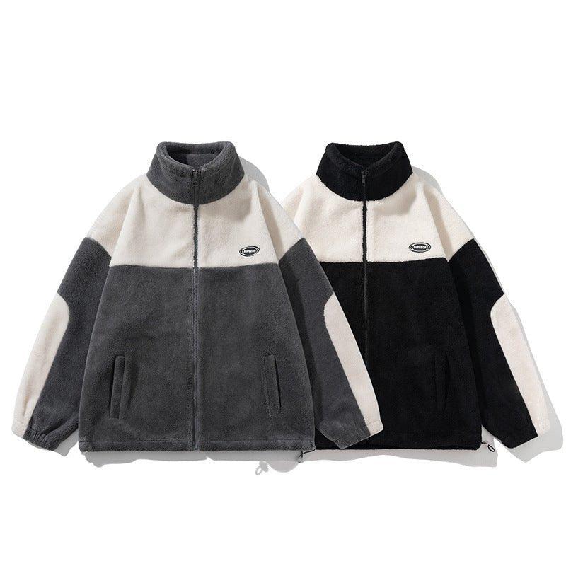 Retro Plaid Lambswool Turtleneck Jacket – Warm Unisex Fashion in Black and Gray