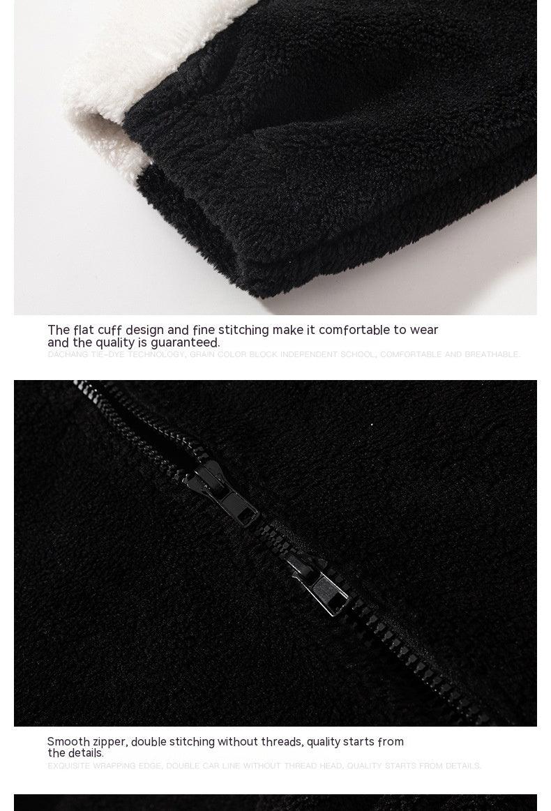 Retro Plaid Lambswool Turtleneck Jacket – Warm Unisex Fashion in Black and Gray