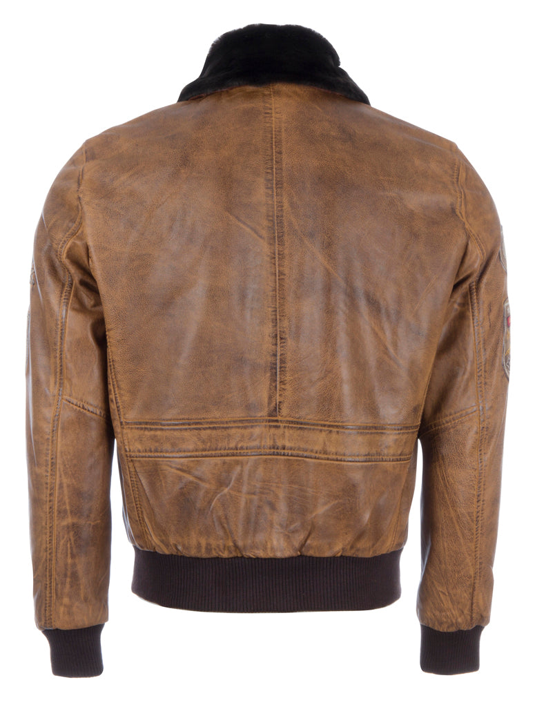 JWR3 Men's Aviator Bomber Jacket - Cognac