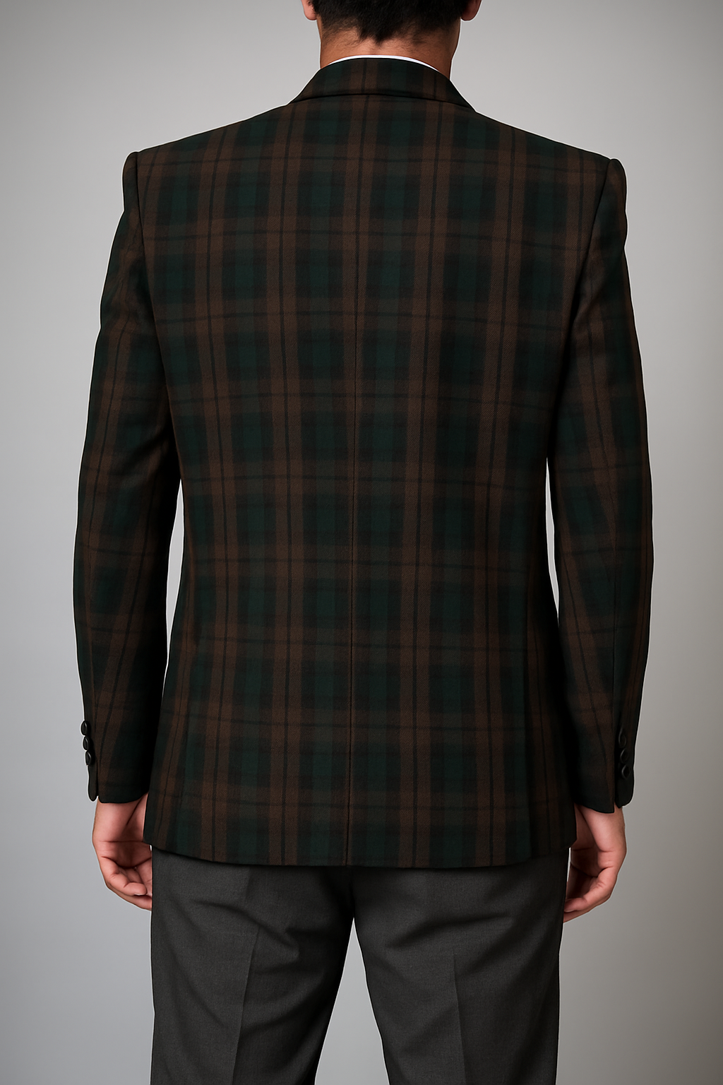 Men’s Scottish BlackWatch Weathered Tartan Blazer Jacket – Acrylic Wool Fabric, Satin Lapels, Double-Breasted