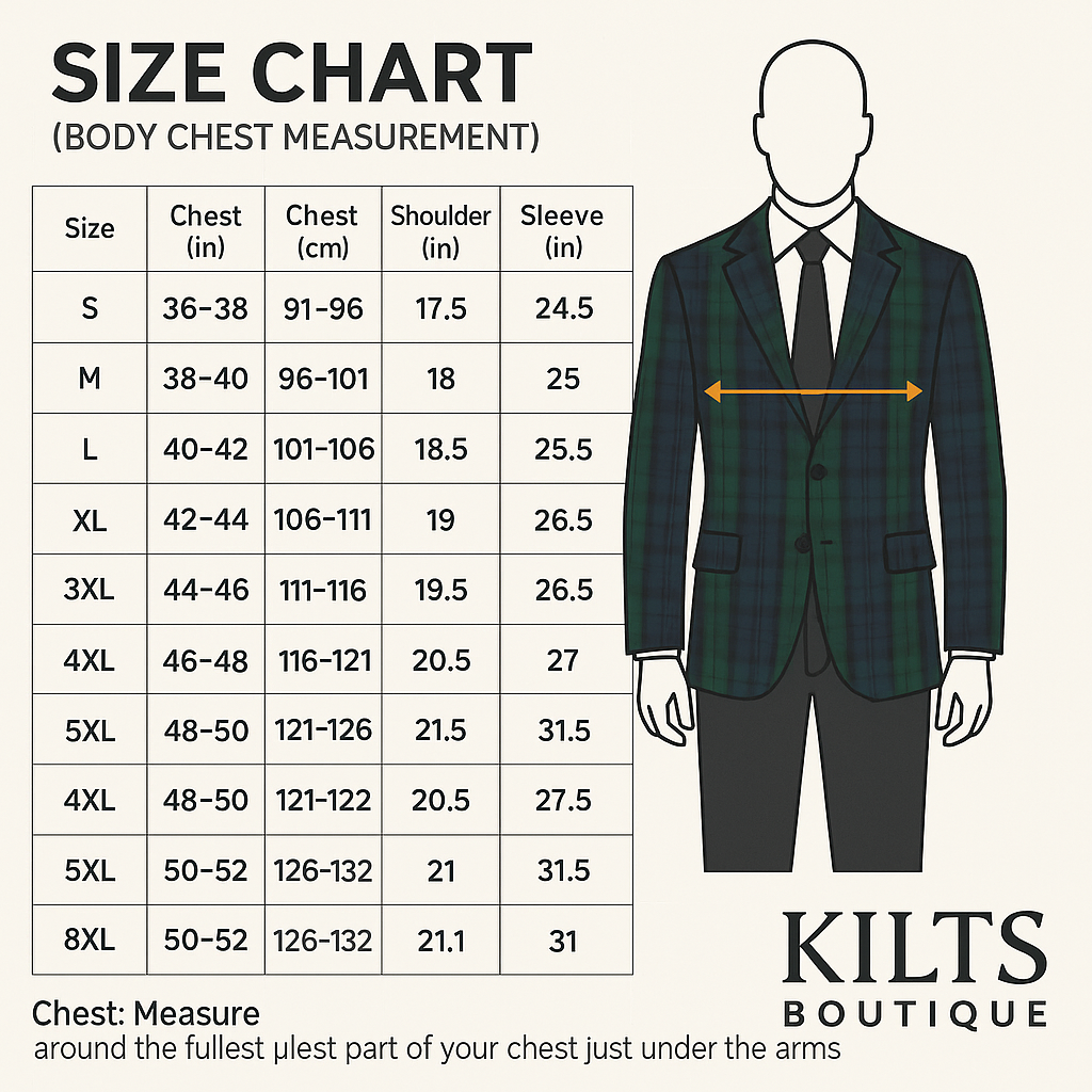 Men’s Scottish BlackWatch Weathered Tartan Blazer Jacket – Acrylic Wool Fabric, Satin Lapels, Double-Breasted