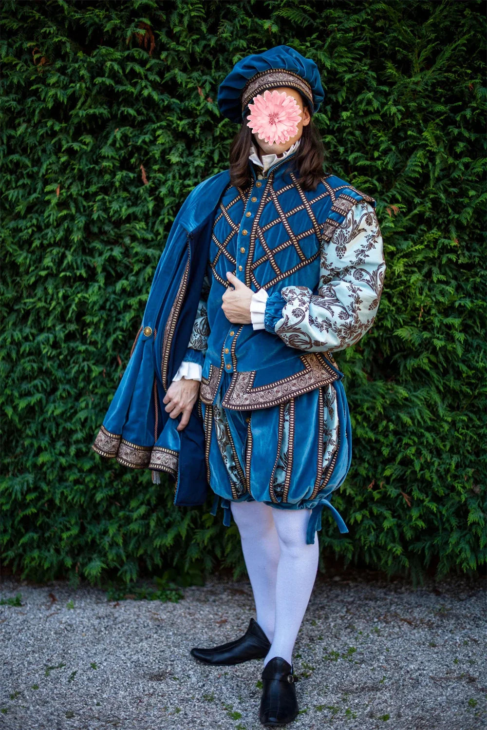 Medieval Renaissance Tudor Mens Costume Blue Royal Noble Prince Costume Tudor Elizabethan King Henry Ball Gown with Cape