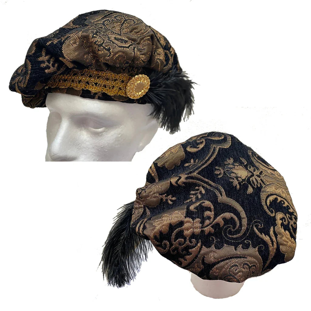 Medieval 15th Century Tudor Black & Gold Brocade Poet Floppy Hat