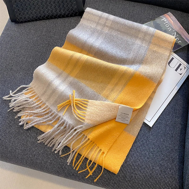 High Quality 100% Pure Wool Plaid Scarf Women Couples Winter Autumn Soft Warm Tassel Classic Muffler Ladies Thermal Shawl Female