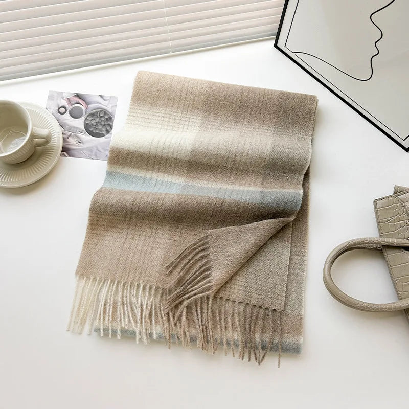 High Quality 100% Pure Wool Plaid Scarf Women Couples Winter Autumn Soft Warm Tassel Classic Muffler Ladies Thermal Shawl Female