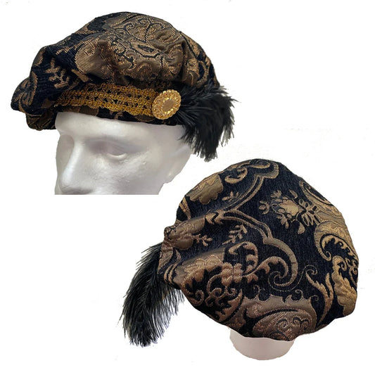 Medieval 15th Century Tudor Black & Gold Brocade Poet Floppy Hat