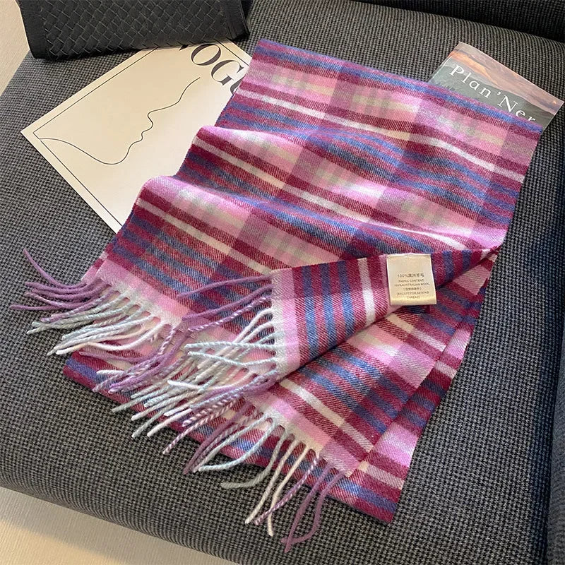 High Quality 100% Pure Wool Plaid Scarf Women Couples Winter Autumn Soft Warm Tassel Classic Muffler Ladies Thermal Shawl Female
