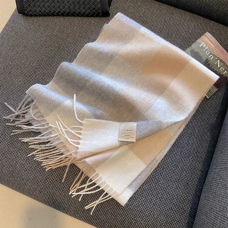 High Quality 100% Pure Wool Plaid Scarf Women Couples Winter Autumn Soft Warm Tassel Classic Muffler Ladies Thermal Shawl Female