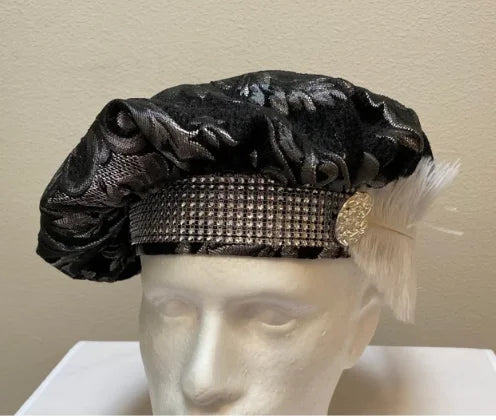 Medieval 15th Century Tudor Black & Gold Brocade Poet Floppy Hat