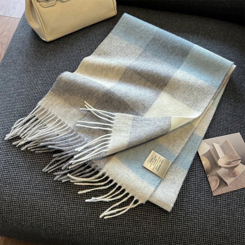 High Quality 100% Pure Wool Plaid Scarf Women Couples Winter Autumn Soft Warm Tassel Classic Muffler Ladies Thermal Shawl Female