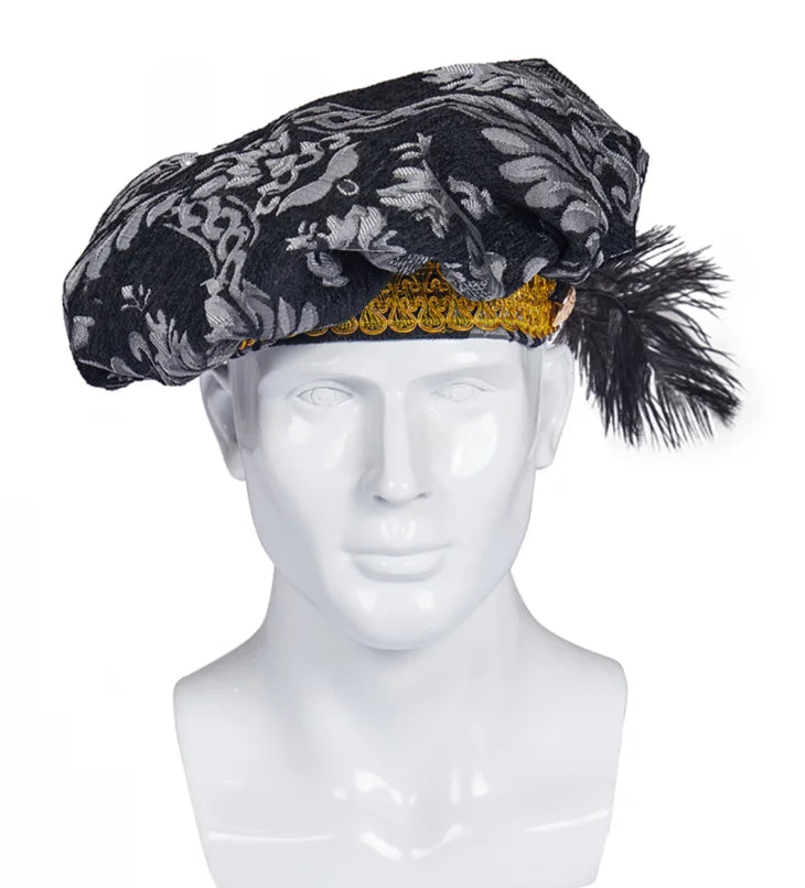 Medieval 15th Century Tudor Black & Gold Brocade Poet Floppy Hat