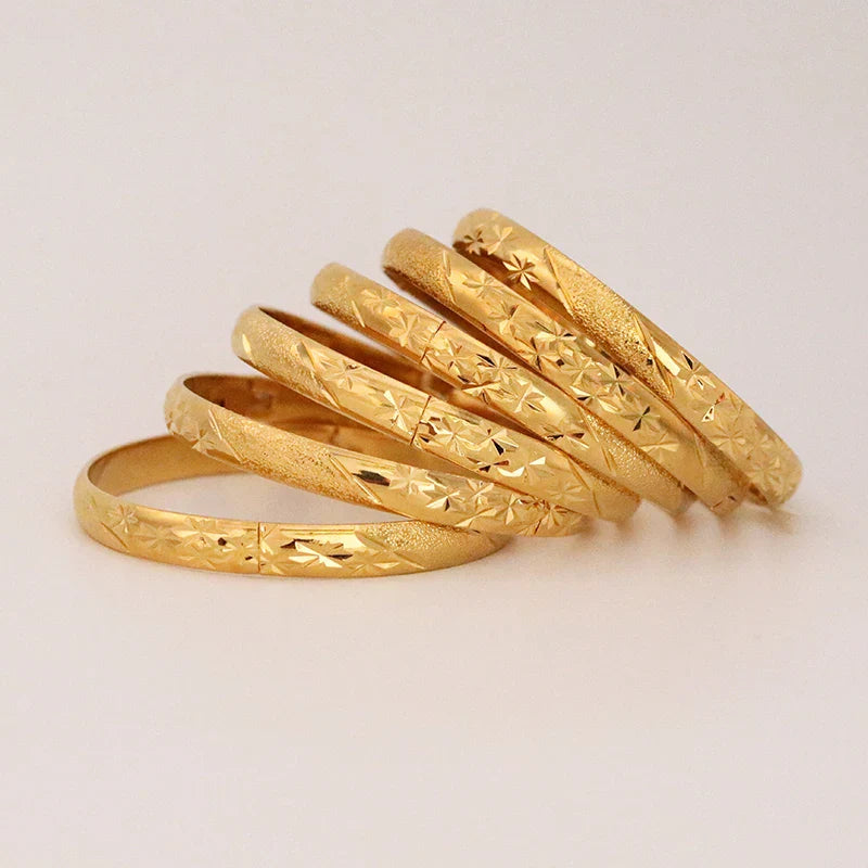 8MM 6Pcs/Lot Dubai Gold Bangles for Women Men 24k Color Ethiopian Bracelets African Jewelry Saudi Arabic Wedding Bride Gift