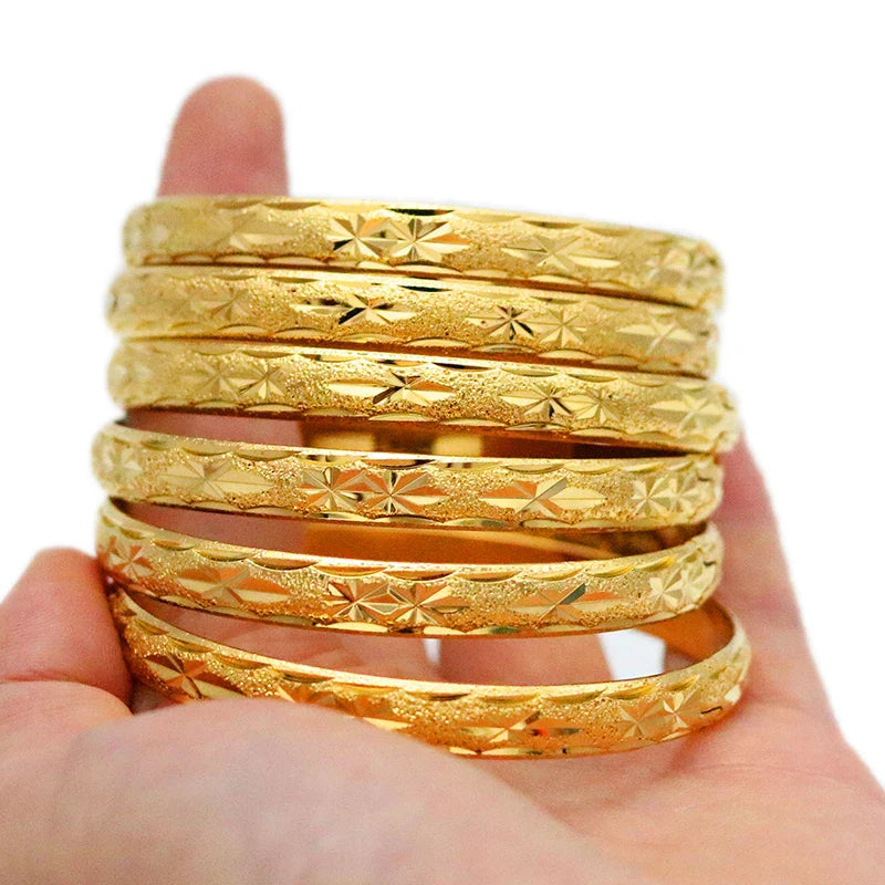 8MM 6Pcs/Lot Dubai Gold Bangles for Women Men 24k Color Ethiopian Bracelets African Jewelry Saudi Arabic Wedding Bride Gift