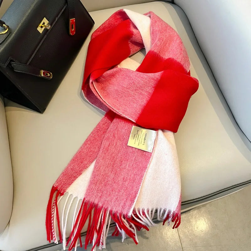High Quality 100% Pure Wool Plaid Scarf Women Couples Winter Autumn Soft Warm Tassel Classic Muffler Ladies Thermal Shawl Female