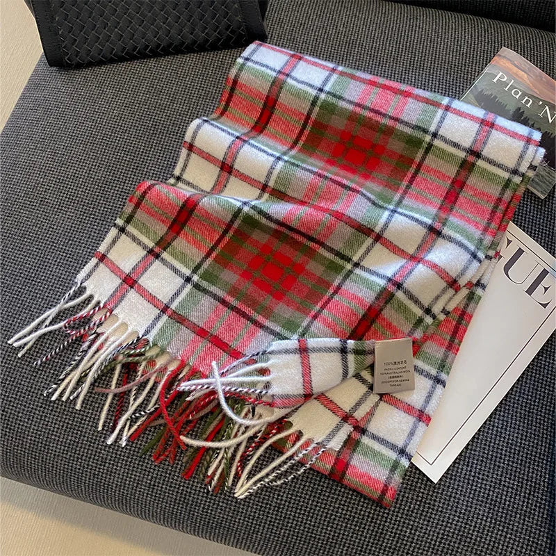 High Quality 100% Pure Wool Plaid Scarf Women Couples Winter Autumn Soft Warm Tassel Classic Muffler Ladies Thermal Shawl Female