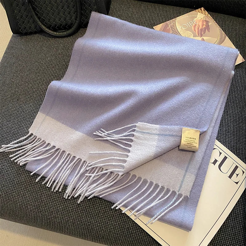 High Quality 100% Pure Wool Plaid Scarf Women Couples Winter Autumn Soft Warm Tassel Classic Muffler Ladies Thermal Shawl Female