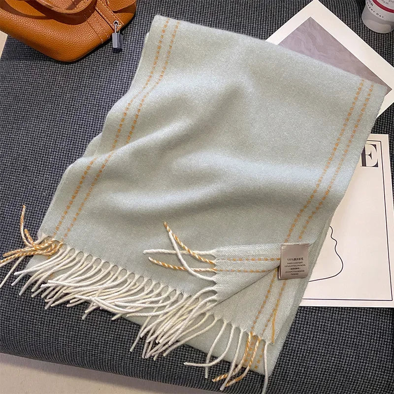 High Quality 100% Pure Wool Plaid Scarf Women Couples Winter Autumn Soft Warm Tassel Classic Muffler Ladies Thermal Shawl Female