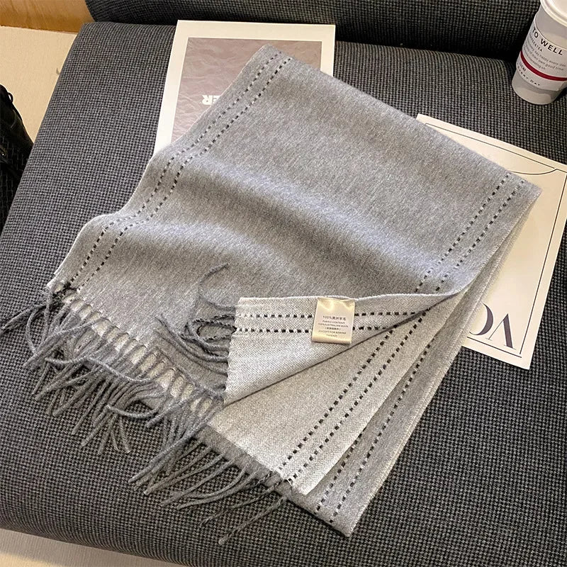 High Quality 100% Pure Wool Plaid Scarf Women Couples Winter Autumn Soft Warm Tassel Classic Muffler Ladies Thermal Shawl Female