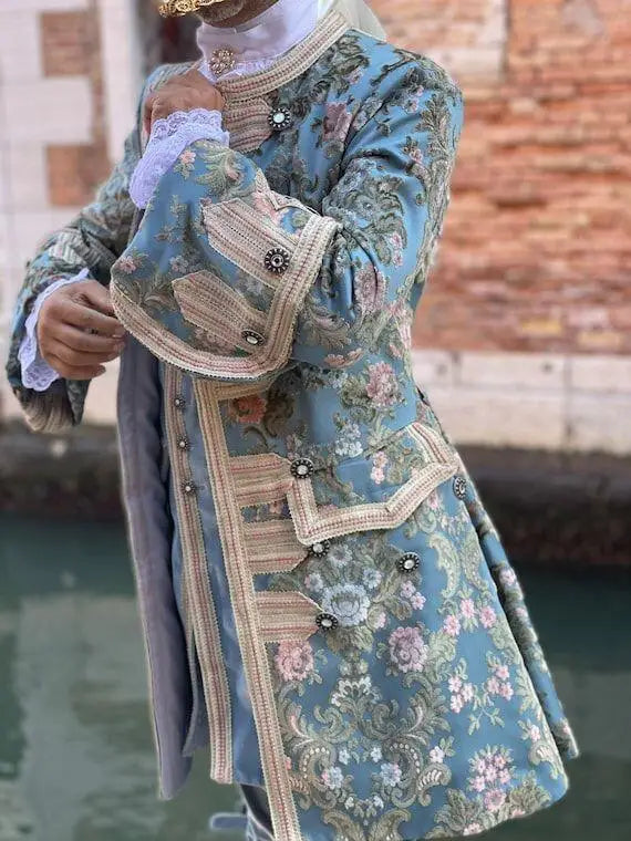 1770s French Rococo Baroque Men’s Ball Gown – Luxurious Embroidered Court Suit Costume Inspired by Marie Antoinette Era