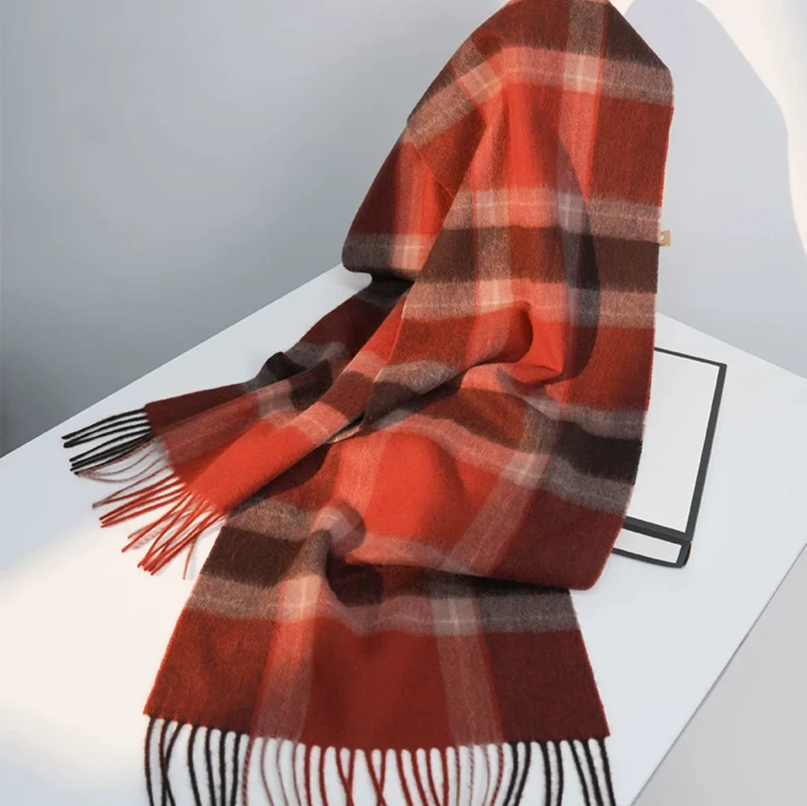High Quality 100% Pure Wool Plaid Scarf Women Couples Winter Autumn Soft Warm Tassel Classic Muffler Ladies Thermal Shawl Female