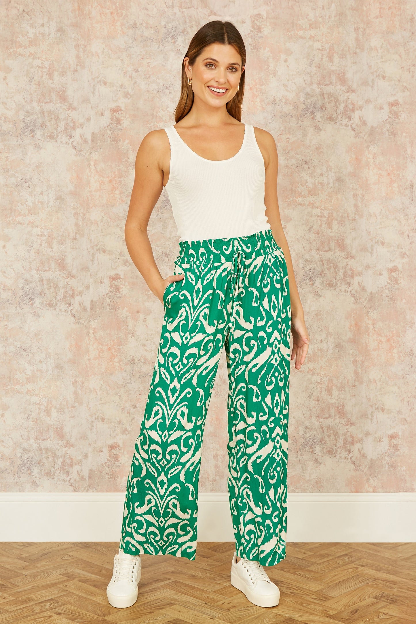 Yumi Green Ikat Print Relaxed Fit Trousers