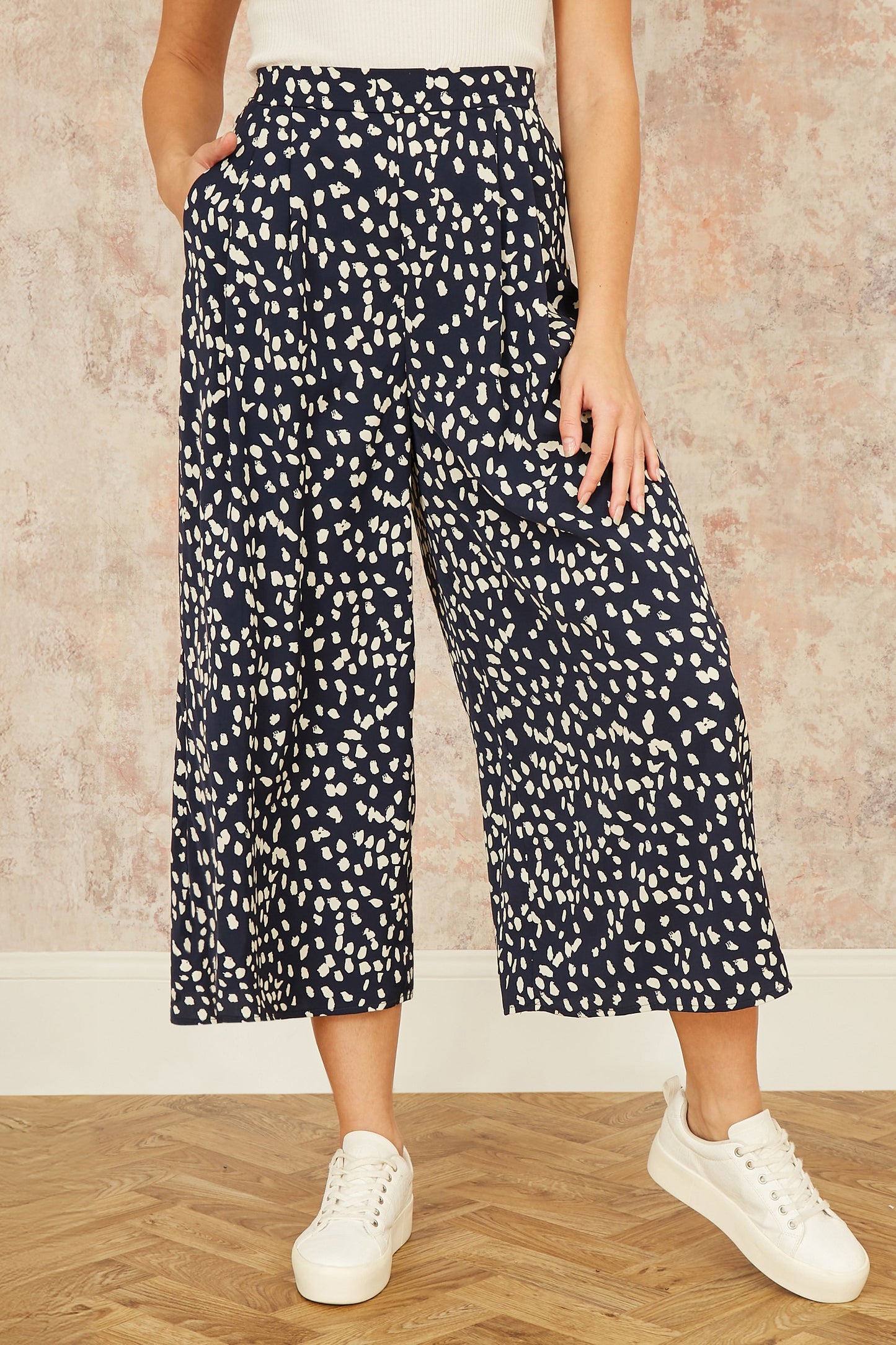 Yumi Navy Dash Print Culottes