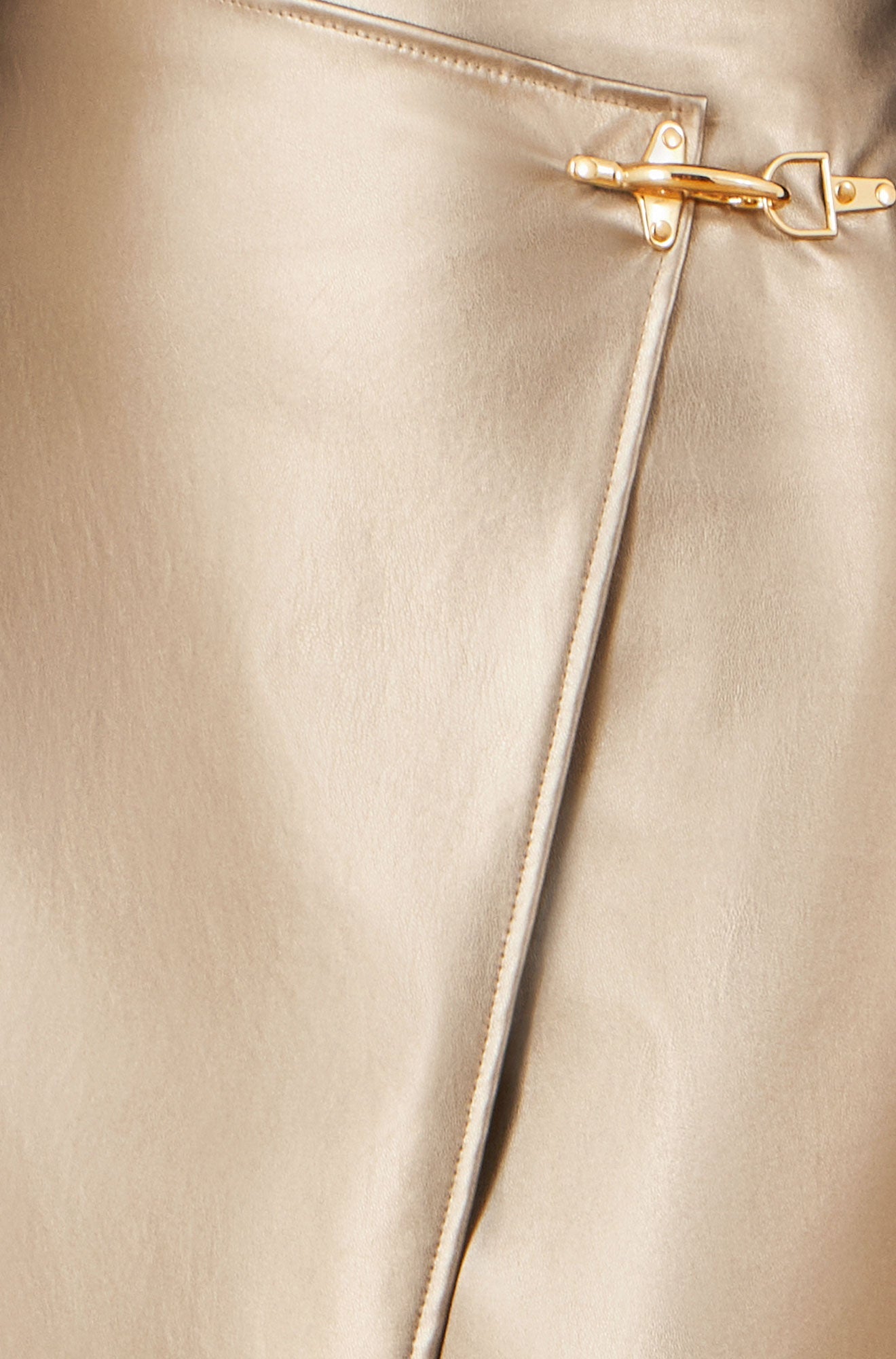 Yumi Gold Faux Leather Wrap Mini Skirt