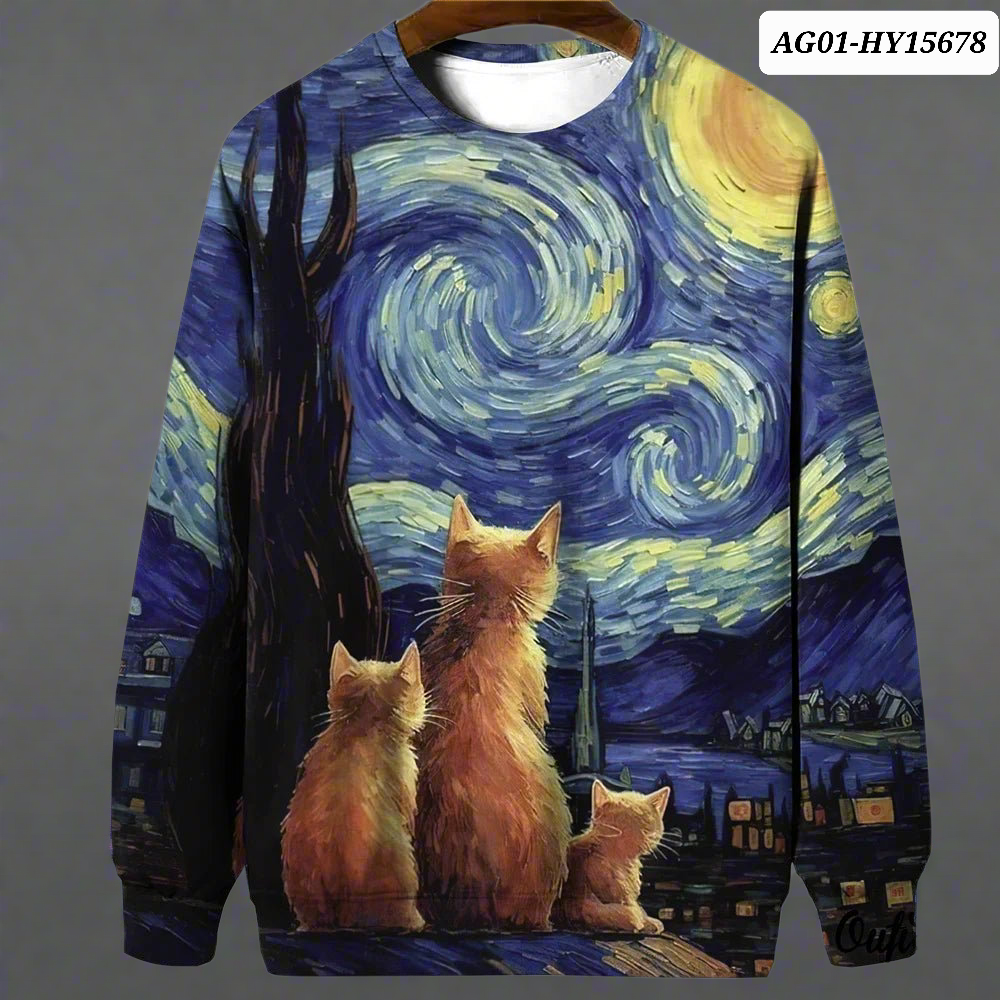 Night Sky Cat Abstract Art Plus Size Included Sweatshirt [SELECTION]