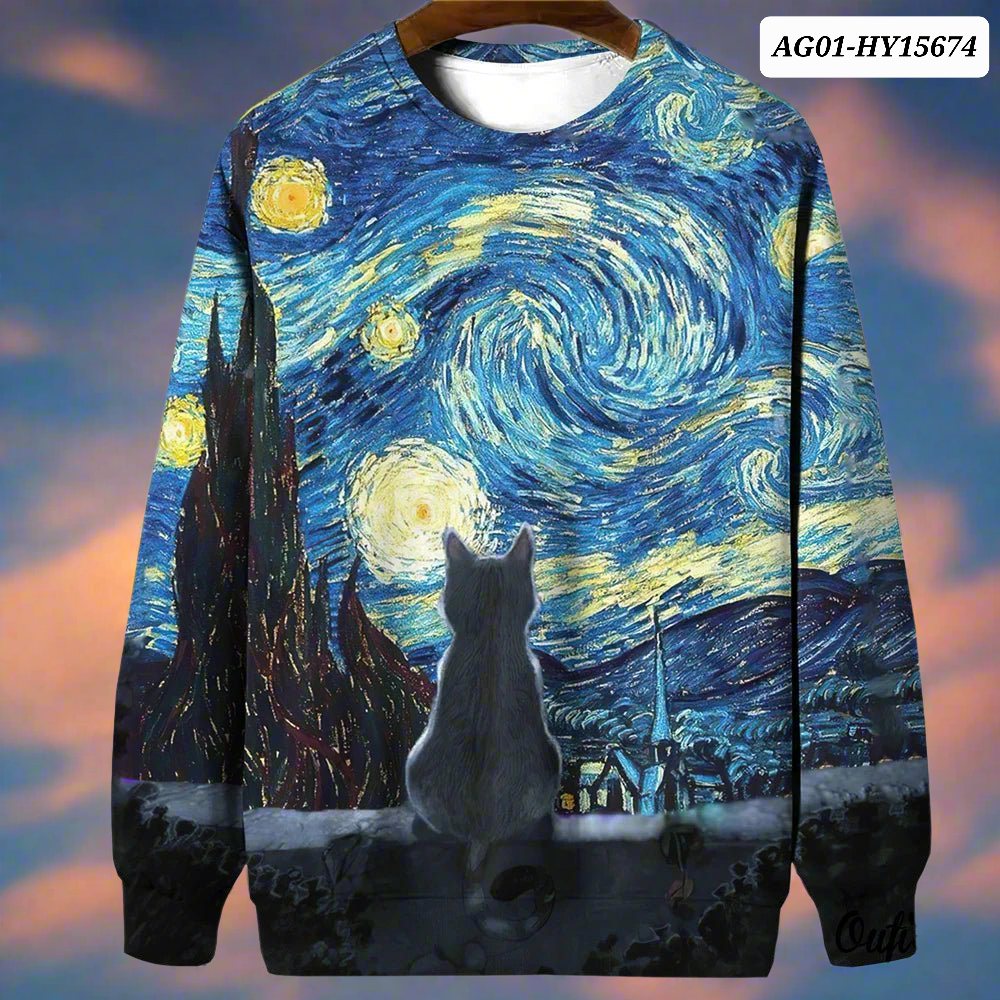 Night Sky Cat Abstract Art Plus Size Included Sweatshirt [SELECTION]