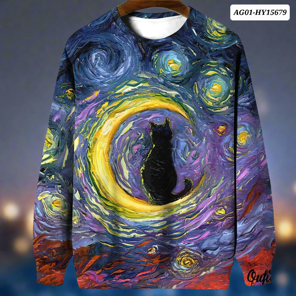Night Sky Cat Abstract Art Plus Size Included Sweatshirt [SELECTION]
