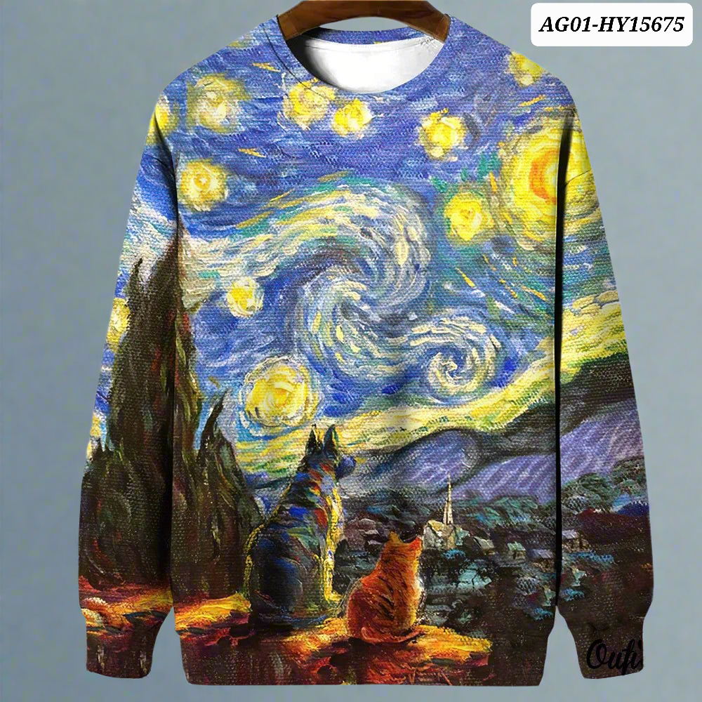 Night Sky Cat Abstract Art Plus Size Included Sweatshirt [SELECTION]