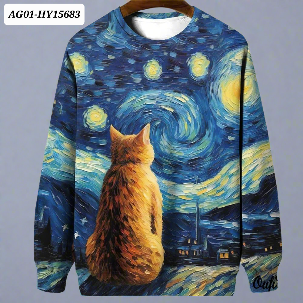 Night Sky Cat Abstract Art Plus Size Included Sweatshirt [SELECTION]