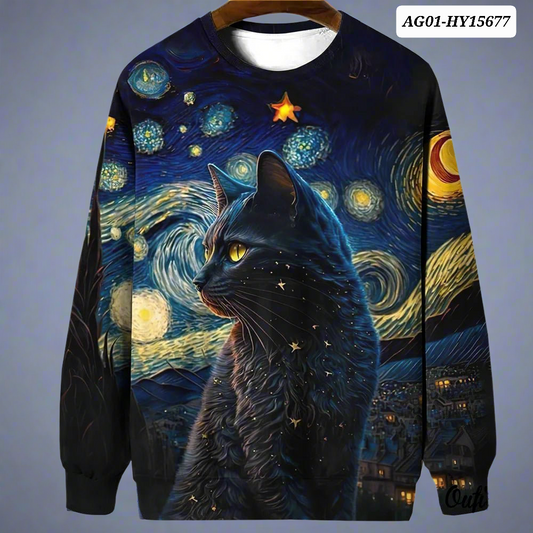 Night Sky Cat Abstract Art Plus Size Included Sweatshirt [SELECTION]